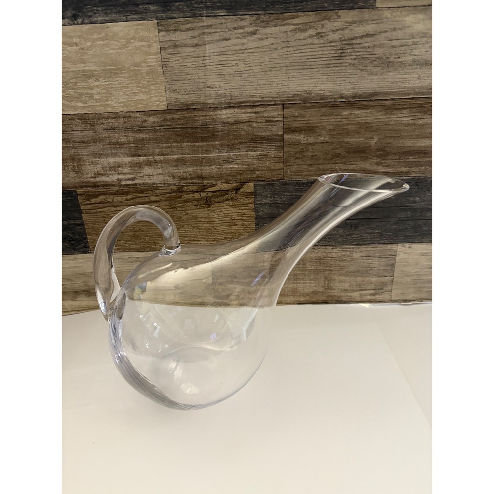 Modern Hand Blown Clear Glass Wine Decanter with Handle and Angled Spout